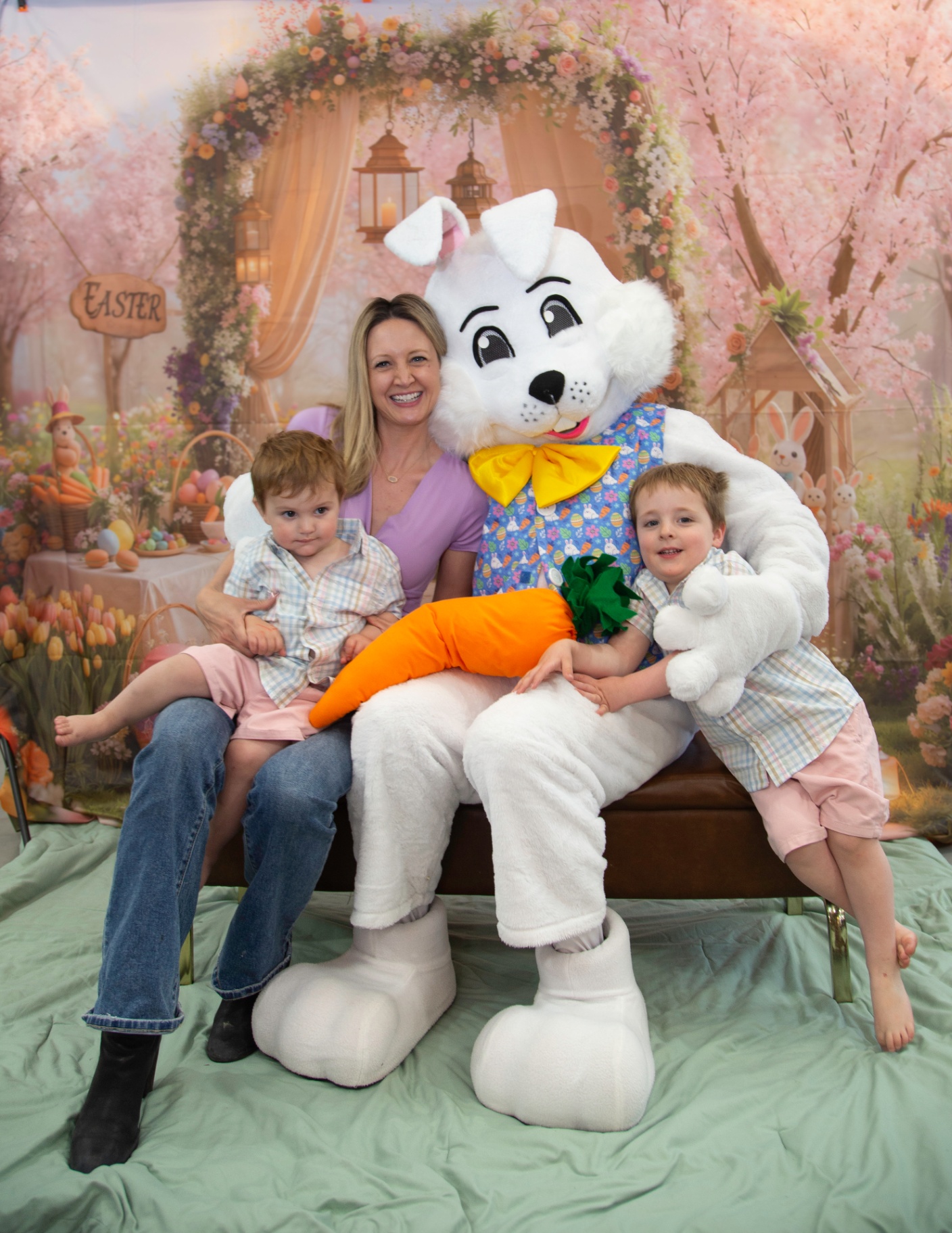 Family photo with the Easter Bunny at tumble HAUS in Denver
